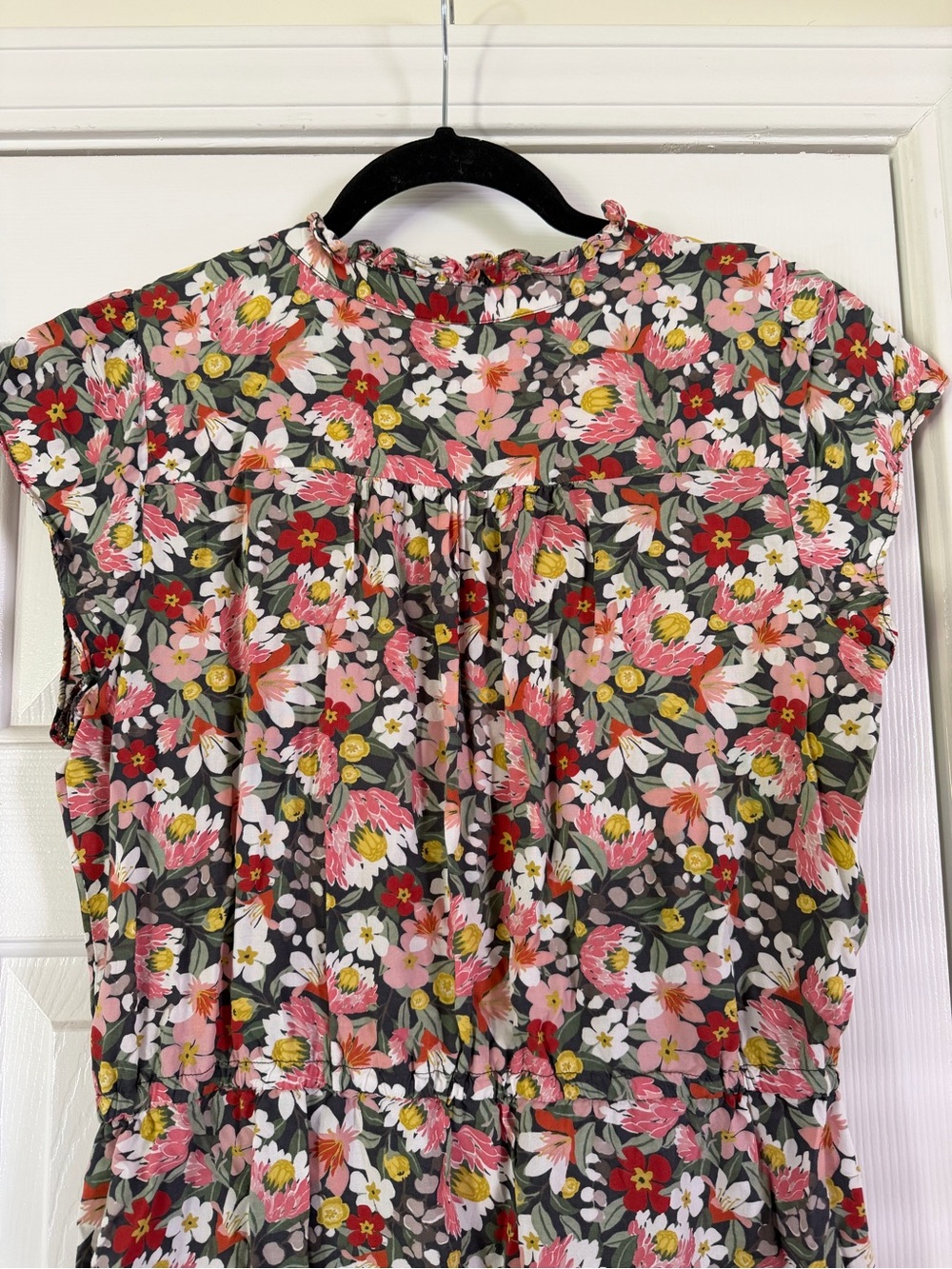 LOFT Floral Ruffle Drawstring Dress Pockets Women’s Medium Cottagecore Garden - Picture 6 of 8